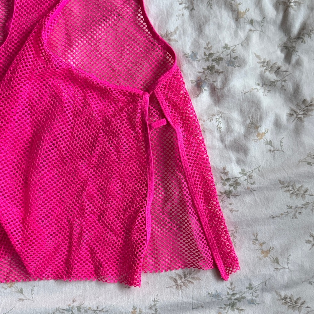 Neon pink net bikini coverup mini dress size small in great condition never worn - Picture 7 of 10